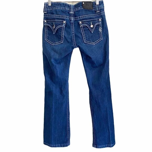 Vigoss Womens Dark Wash Bootcut Flap Back Rhinestone Pocket Jeans Juniors Size 3 - Picture 10 of 10